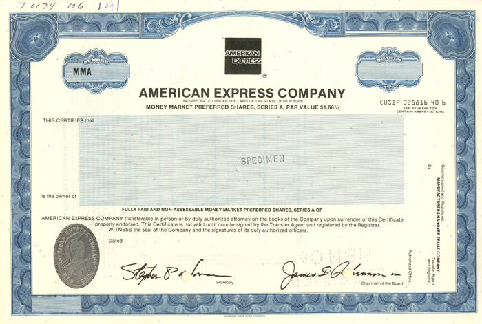 American Express Co. - Specimen Stock Certificate